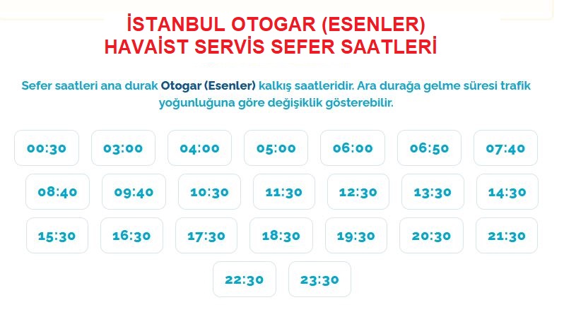 Otogar Esenler Havaist Saetleri